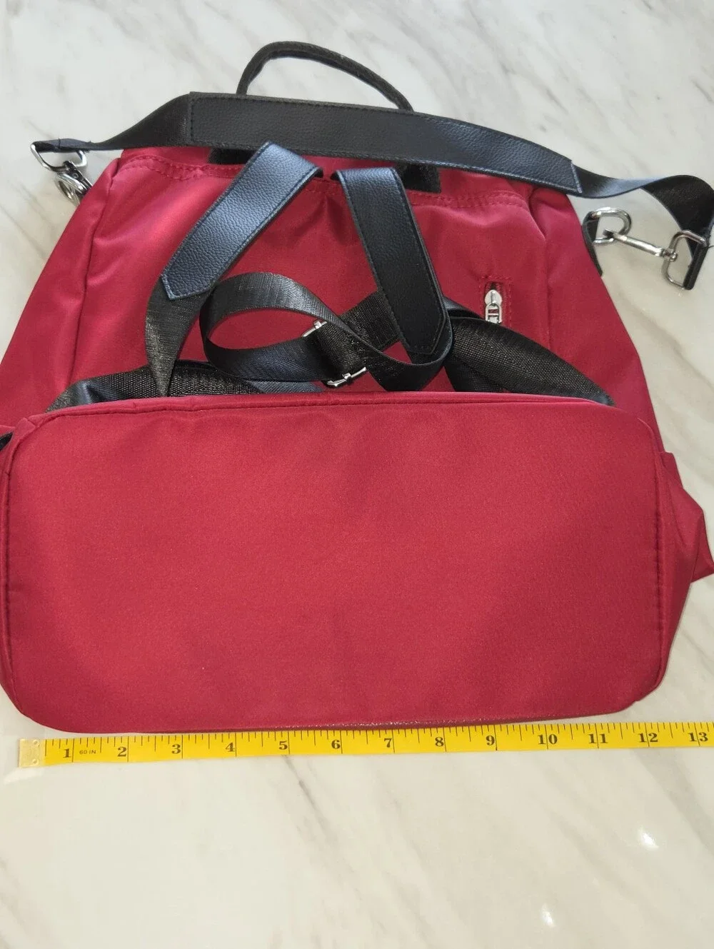 Wine Burgundy Convertible Backpack Shoulder Bag Faux Leather Front